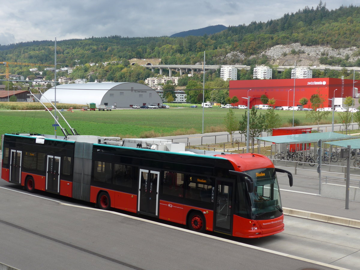 (196'498) - VB Biel - Nr. 97 - Hess/Hess Gelenktrolleybus am 3. September 2018 in Biel, Stadien