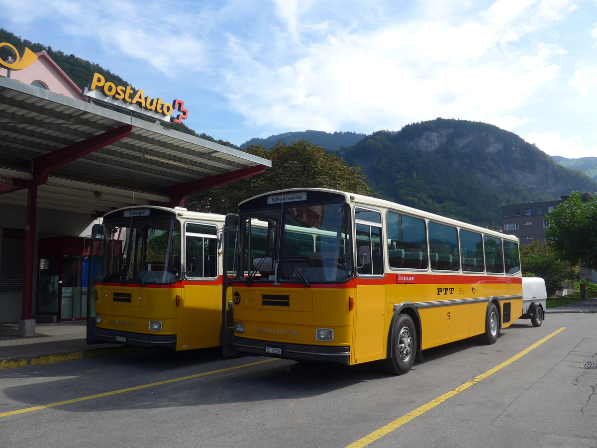 (197'662) - Schmid, Thrishaus - BE 26'206 - Saurer/Tscher (ex P 24'244) am 16. September 2018 in Meiringen, Postautostation