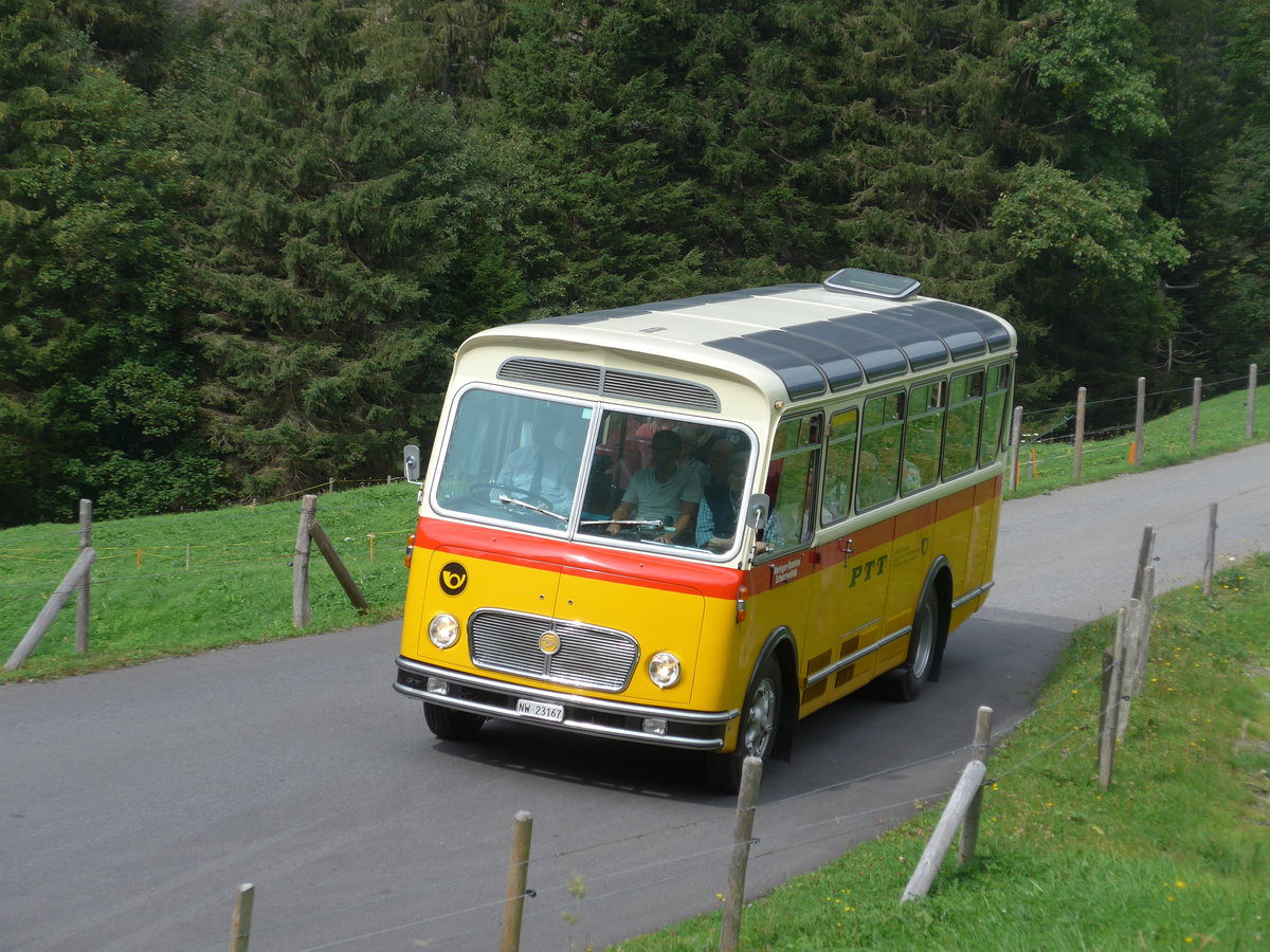 (197'758) - Mller, Ennetmoos - NW 23'167 - FBW/Gangloff (ex Rentsch, Gunten; ex P 23'203; ex P 21'003) am 16. September 2018 in Meiringen, Scheideggstrasse