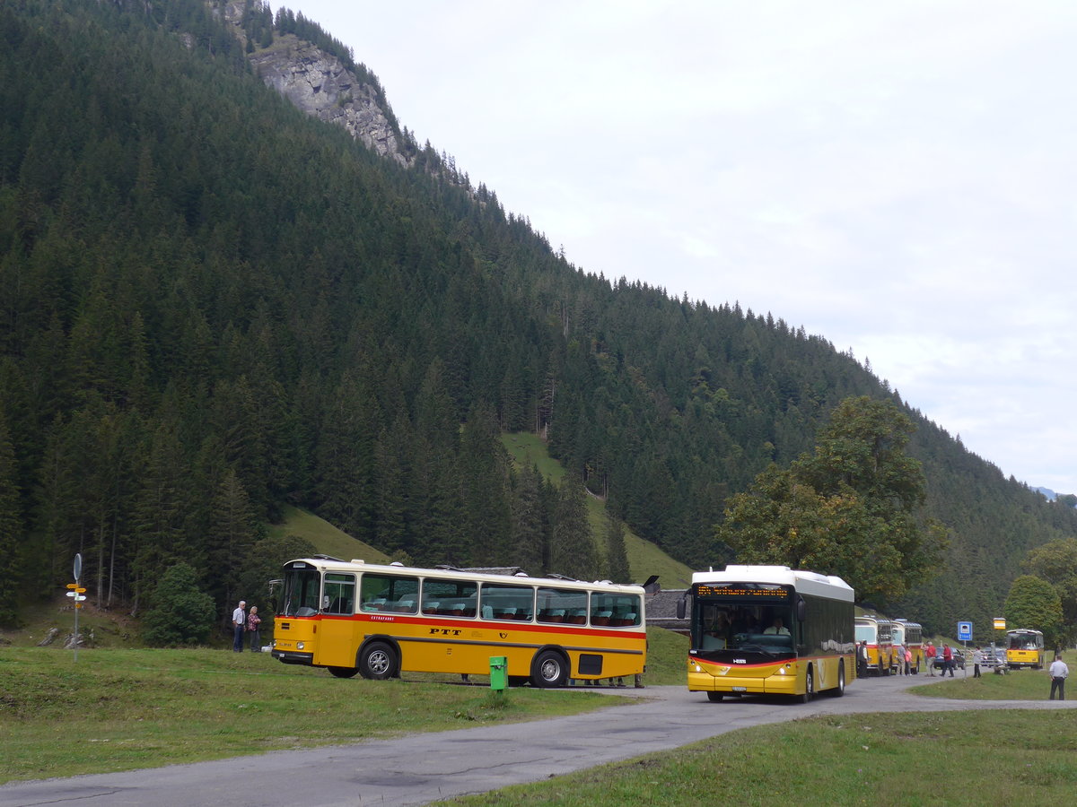 (197'780) - Schmid, Thrishaus - BE 26'206 - Saurer/Tscher (ex P 24'244) + AVG Meiringen - Nr. 67/BE 402'467 - Scania/Hess (ex Nr. 76; ex Steiner, Messen) am 16. September 2018 in Gschwandtenmaad