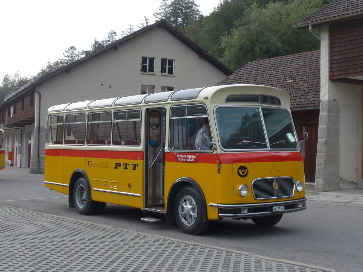 (197'878) - Mller, Ennetmoos - NW 23'167 - FBW/Gangloff (ex Rentsch, Gunten; ex P 23'203; ex P 21'003) am 16. September 2018 in Meiringen, Garage AVG M.