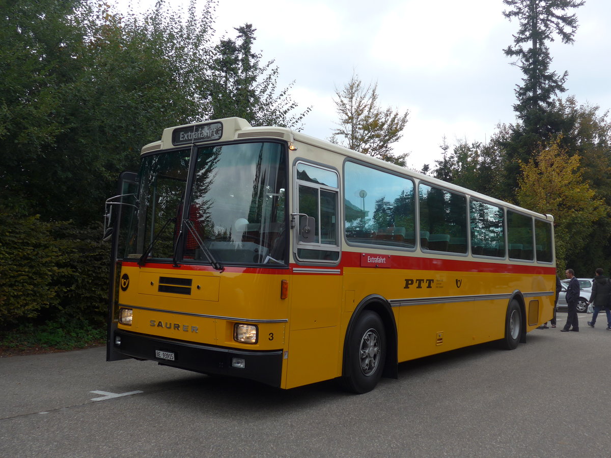 (198'103) - Kolb, Grasswil - Nr. 3/BE 93'915 - Saurer/R&J (ex Schmocker, Stechelberg Nr. 3; ex Nr. 1; ex Gertsch, Stechelberg Nr. 1) am 1. Oktober 2018 in Emmenmatt, Moosegg