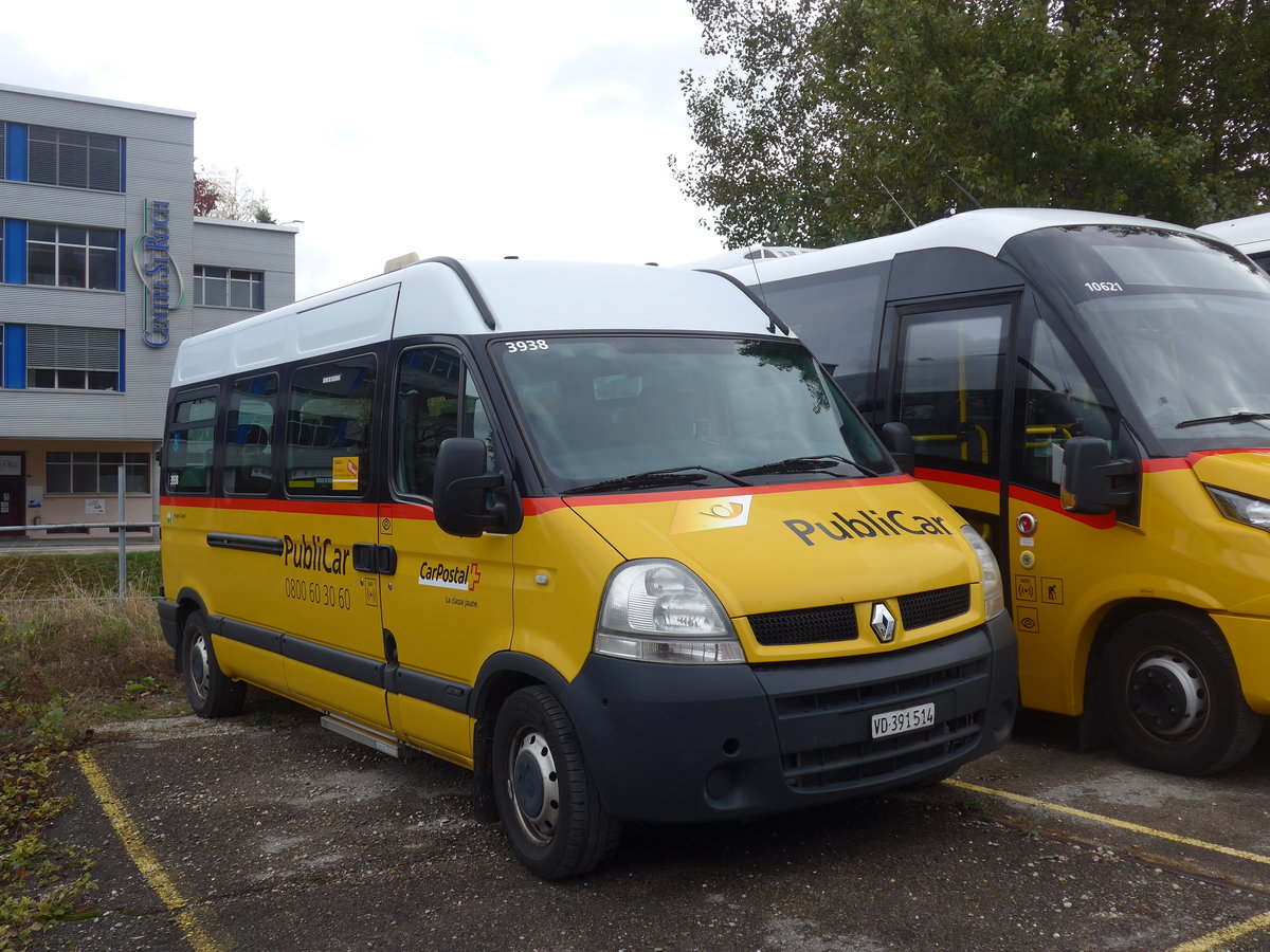 (199'011) - CarPostal Ouest - VD 391'514 - Renault am 28. Oktober 2018 in Yverdon, Garage