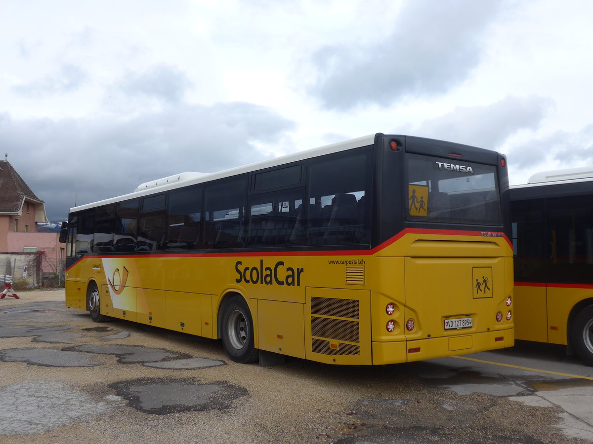 (199'040) - CarPostal Ouest - VD 127'895 - Temsa (ex ARCC Aubonne) am 28. Oktober 2018 in Yverdon, Garage