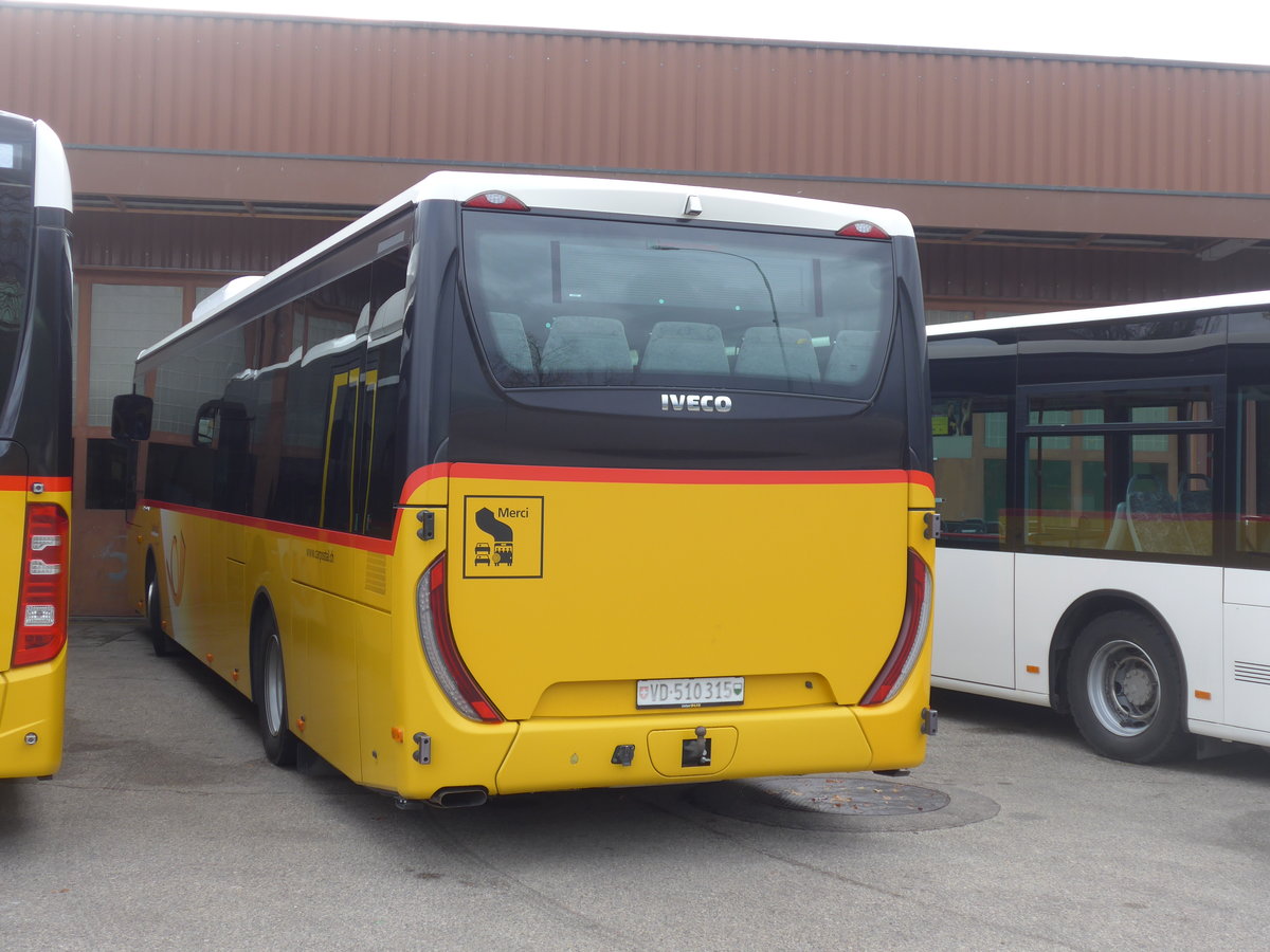 (199'048) - CarPostal Ouest - VD 510'315 - Iveco am 28. Oktober 2018 in Yverdon, Garage