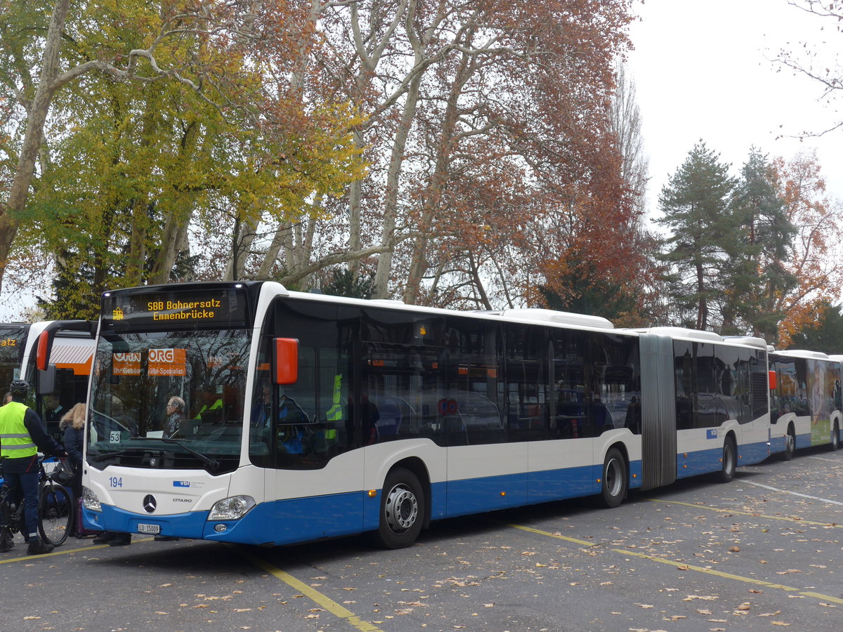 (199'342) - VBL Luzern - Nr. 194/LU 15'009 - Mercedes am 18. November 2018 in Luzern, Inseli-P