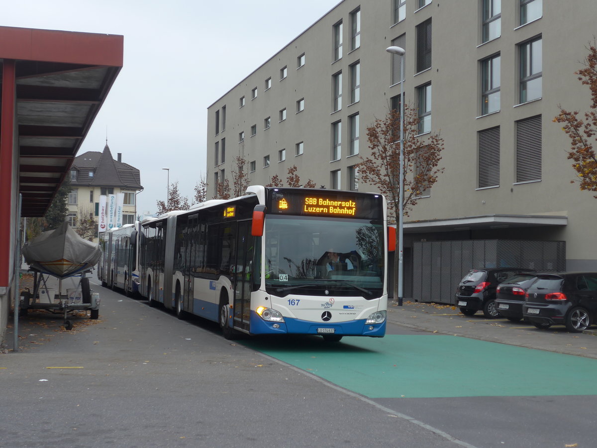 (199'390) - VBL Luzern - Nr. 167/LU 174'637 - Mercedes am 18. November 2018 beim Bahnhof Ebikon