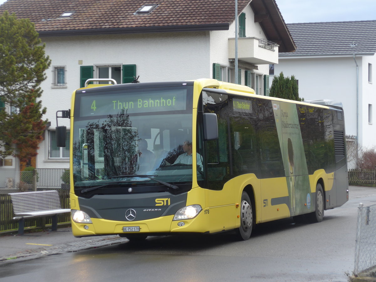 (199'653) - STI Thun - Nr. 178/BE 752'178 - Mercedes am 6. Dezember 2018 in Thun-Lerchenfeld, Endstation