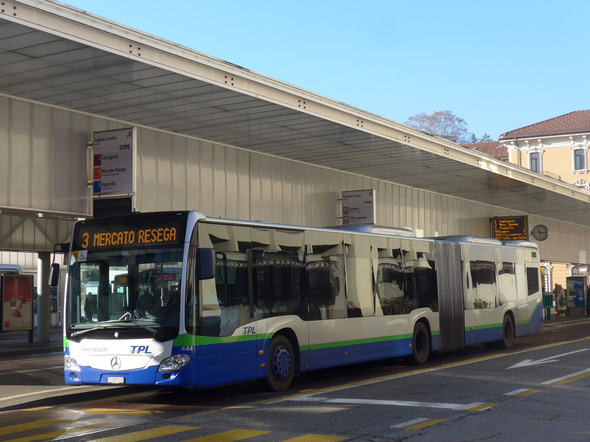 (199'712) - TPL Lugano - Nr. 444/TI 297'011 - Mercedes am 7. Dezember 2018 in Lugano Centro