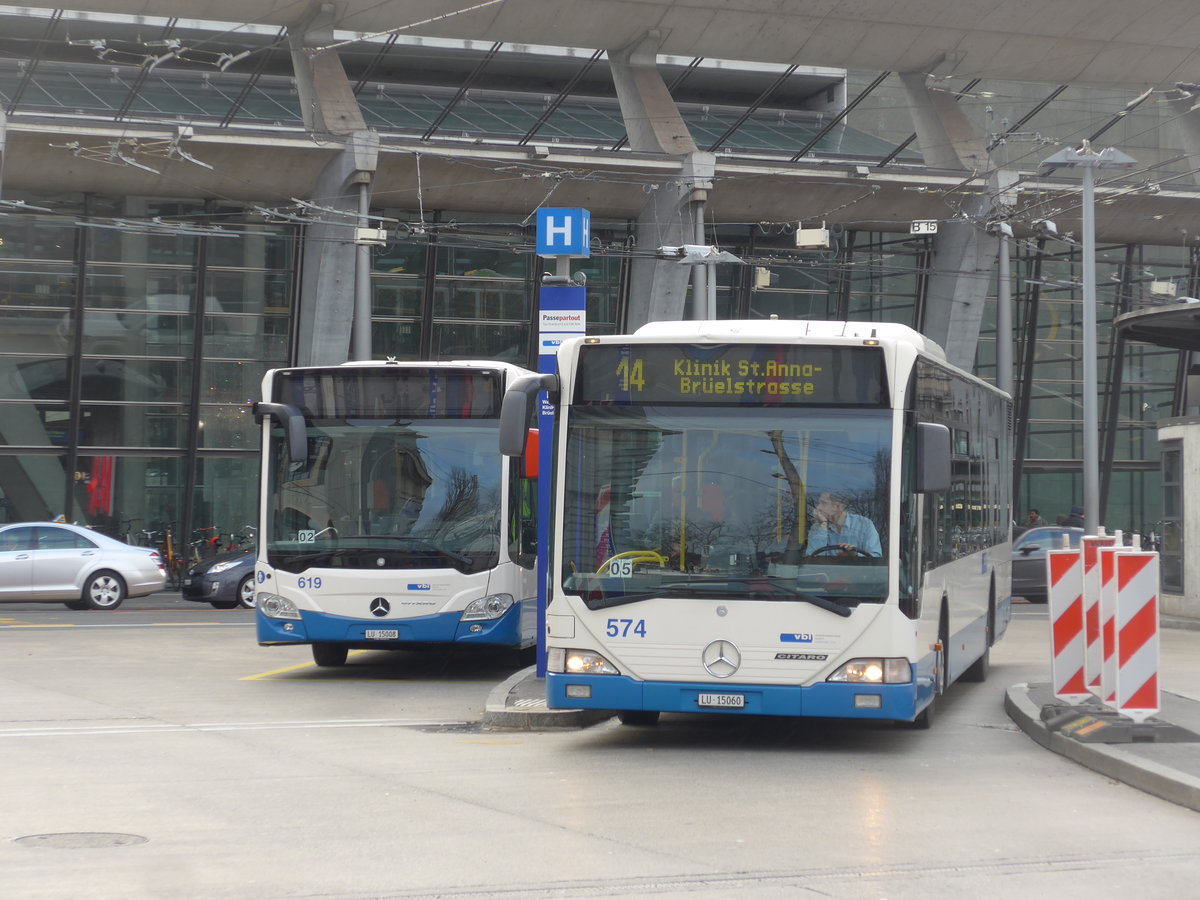 (199'827) - VBL Luzern - Nr. 574/LU 15'060 - Mercedes am 8. Dezember 2018 beim Bahnhof Luzern