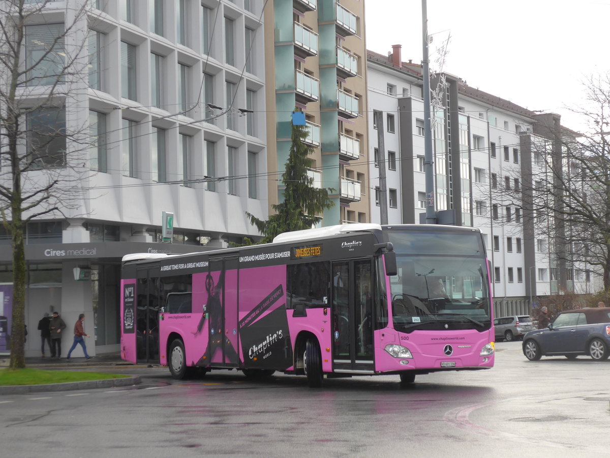 (200'068) - VMCV Clarens - Nr. 500/VD 601'336 - Mercedes (ex EvoBus, Kloten) am 17. Dezember 2018 beim Bahnhof Vevey