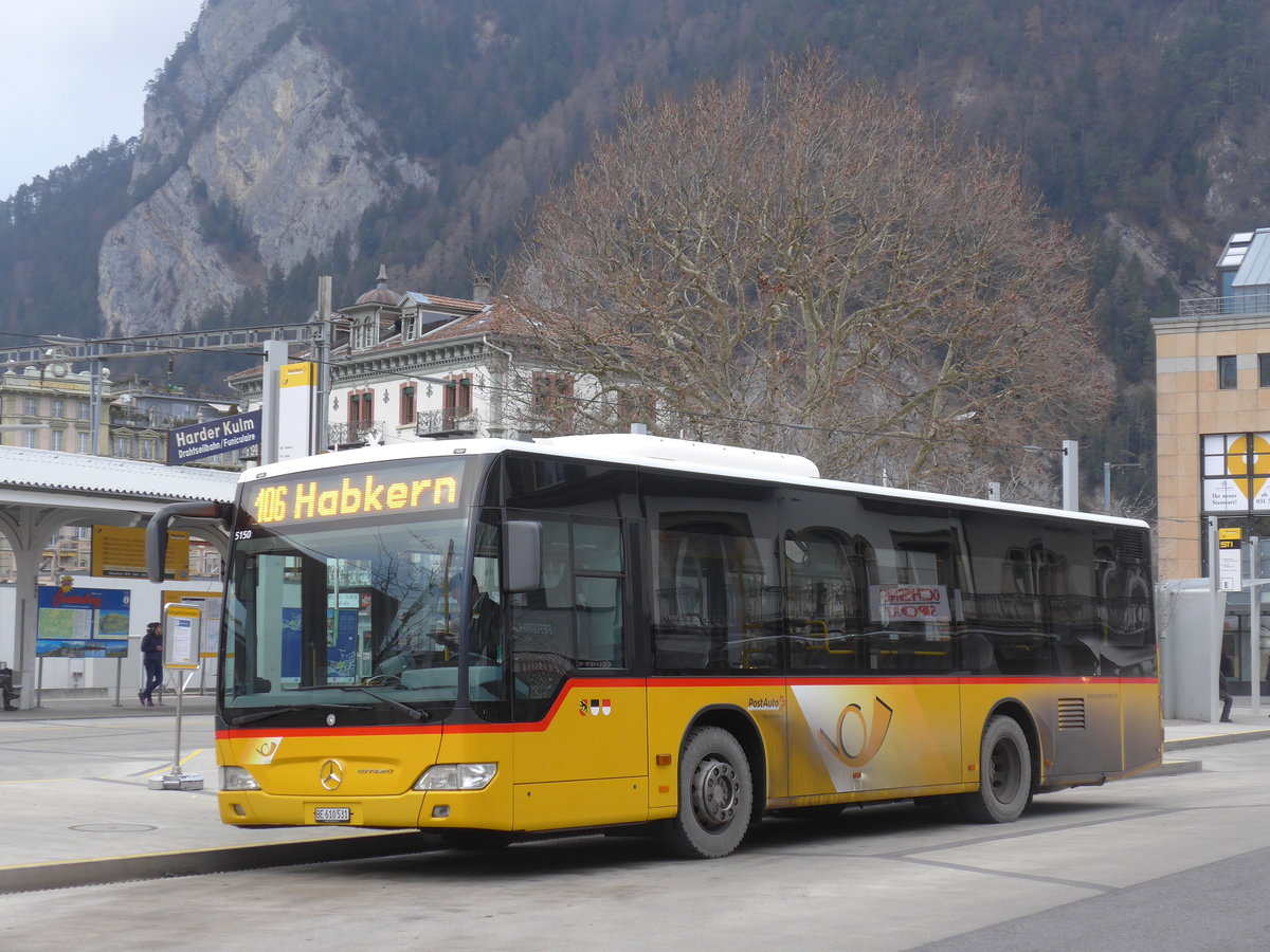 (200'540) - PostAuto Bern - BE 610'531 - Mercedes am 1. Januar 2019 beim Bahnhof Interlaken West