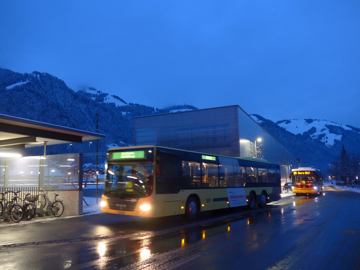 (200'665) - STI Thun - Nr. 147/BE 801'147 - MAN am 12. Januar 2019 beim Bahnhof Frutigen