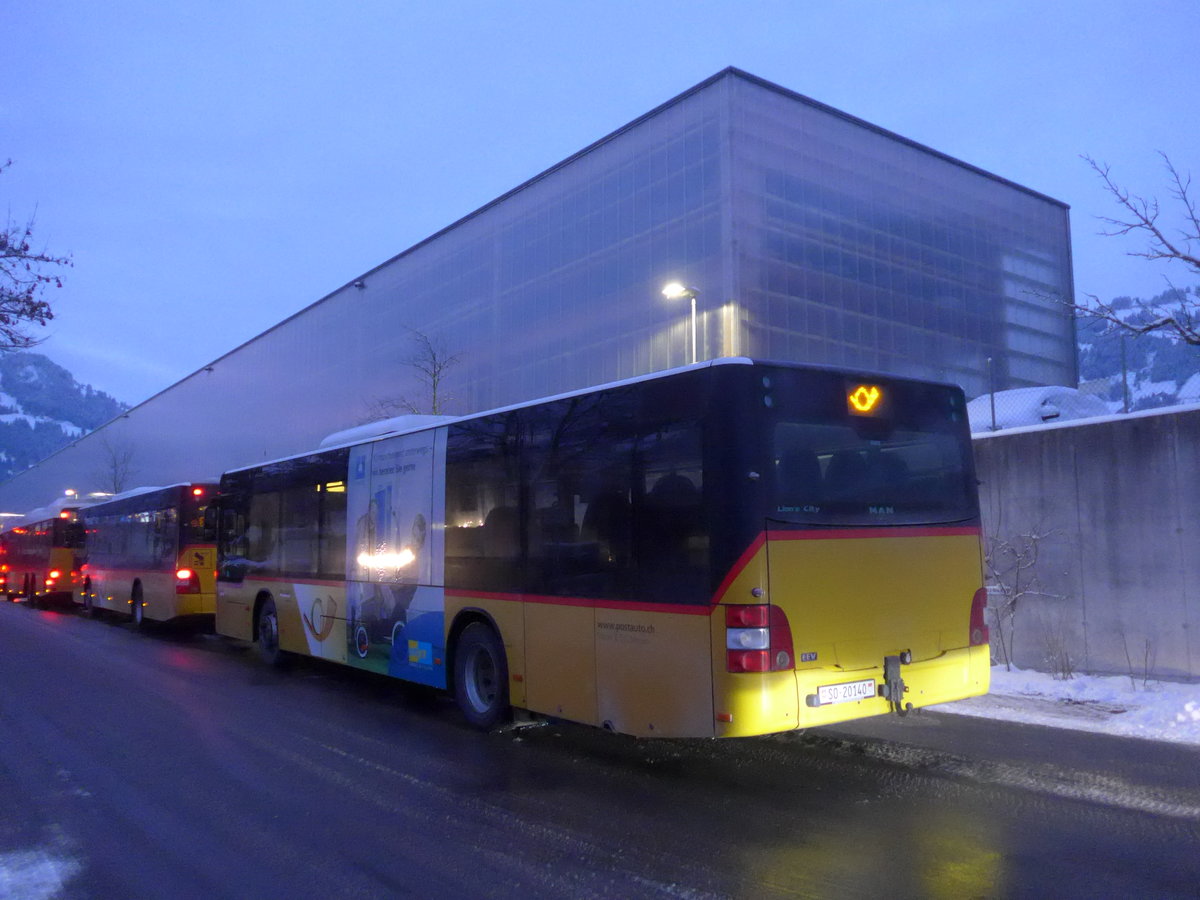 (200'687) - Steiner, Messen - SO 20'140 - MAN am 12. Januar 2019 beim Bahnhof Frutigen