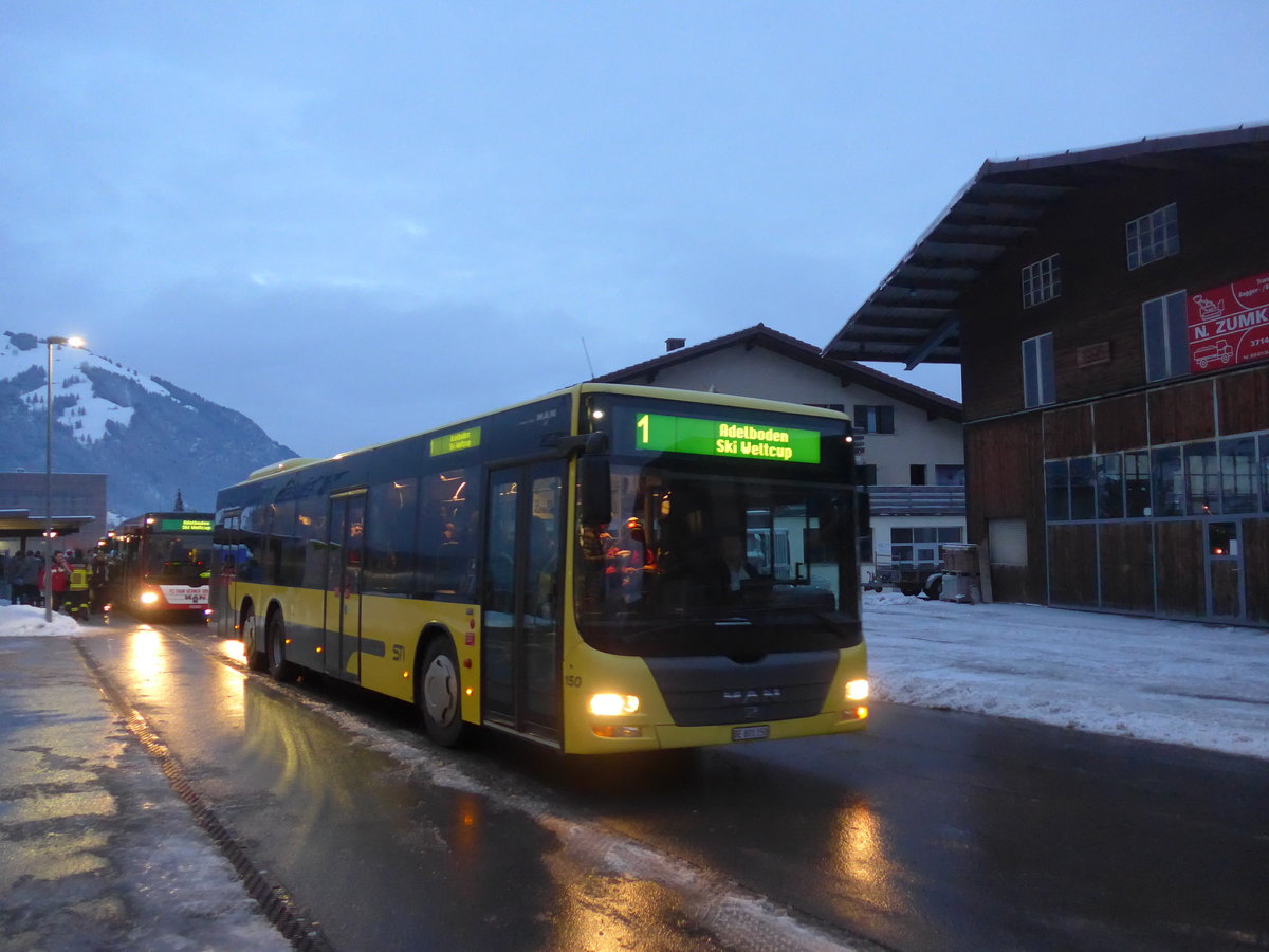 (200'696) - STI Thun - Nr. 150/BE 801'150 - MAN am 12. Januar 2019 beim Bahnhof Frutigen