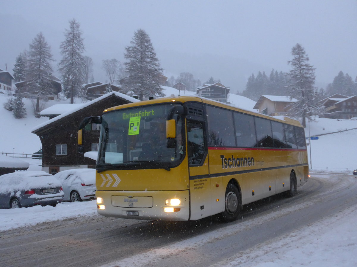 (201'029) - Tschannen, Zofingen - Nr. 6/AG 7858 - MAN (ex STI Thun Nr. 39) am 13. Januar 2019 in Adelboden, Oey