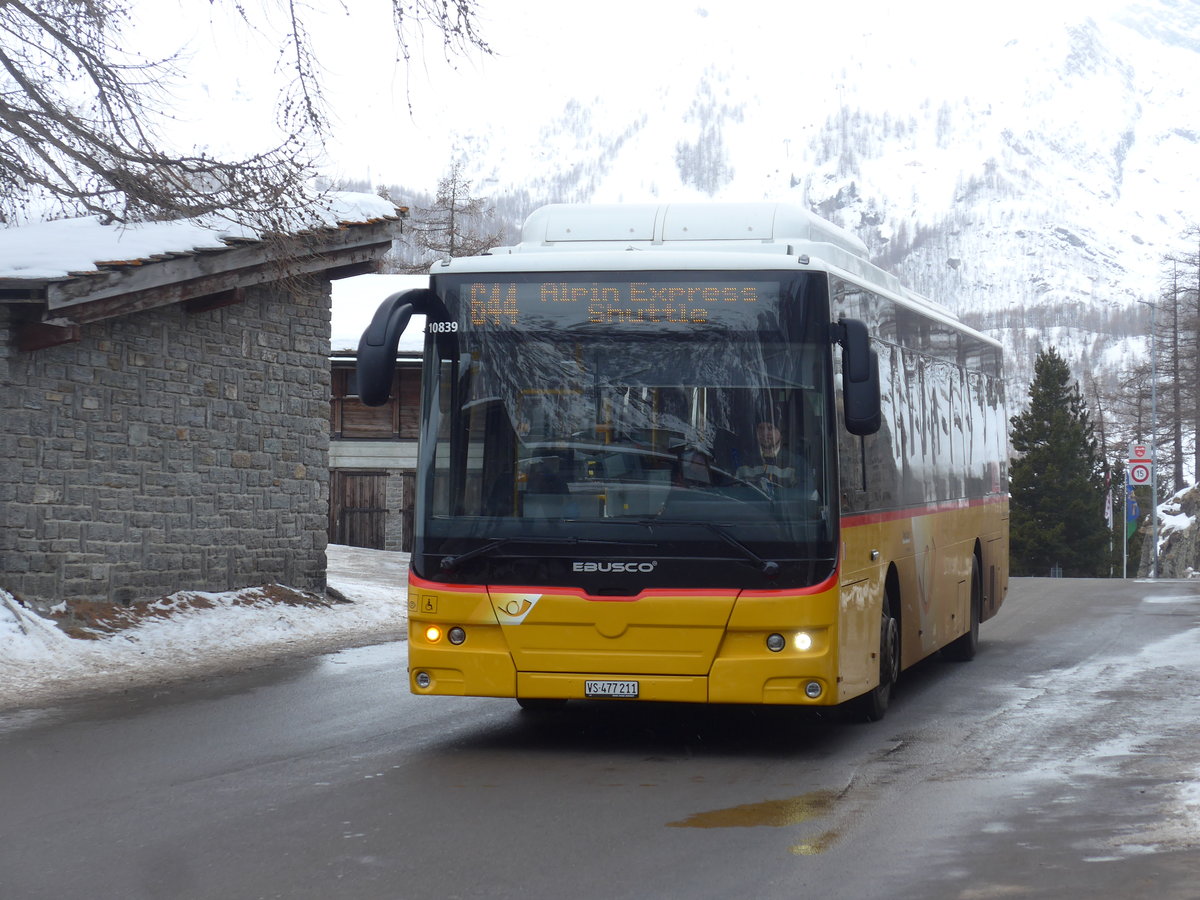 (201'341) - PostAuto Wallis - VS 477'211 - Ebusco am 27. Januar 2019 in Saas-Fee, Parkhaus