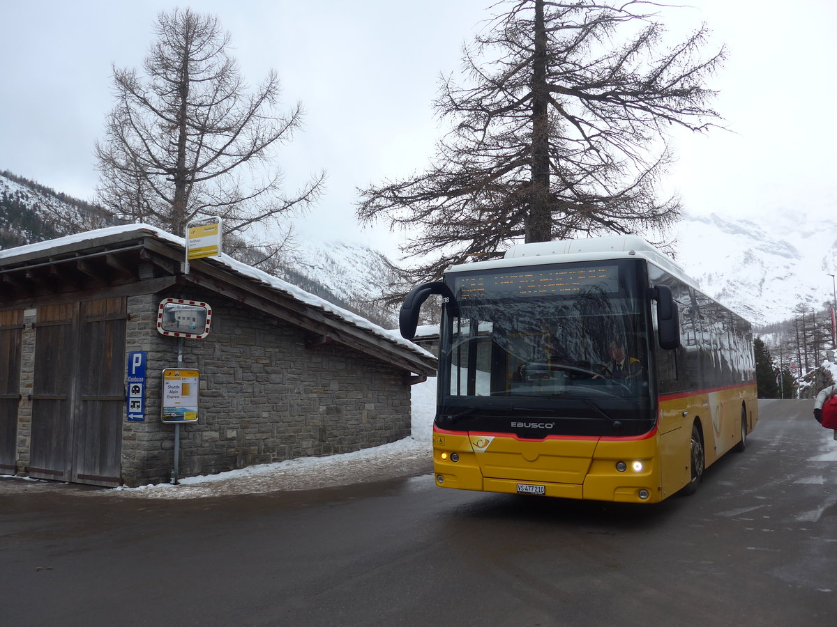 (201'343) - PostAuto Wallis - VS 477'210 - Ebusco am 27. Januar 2019 in Saas-Fee, Parkhaus