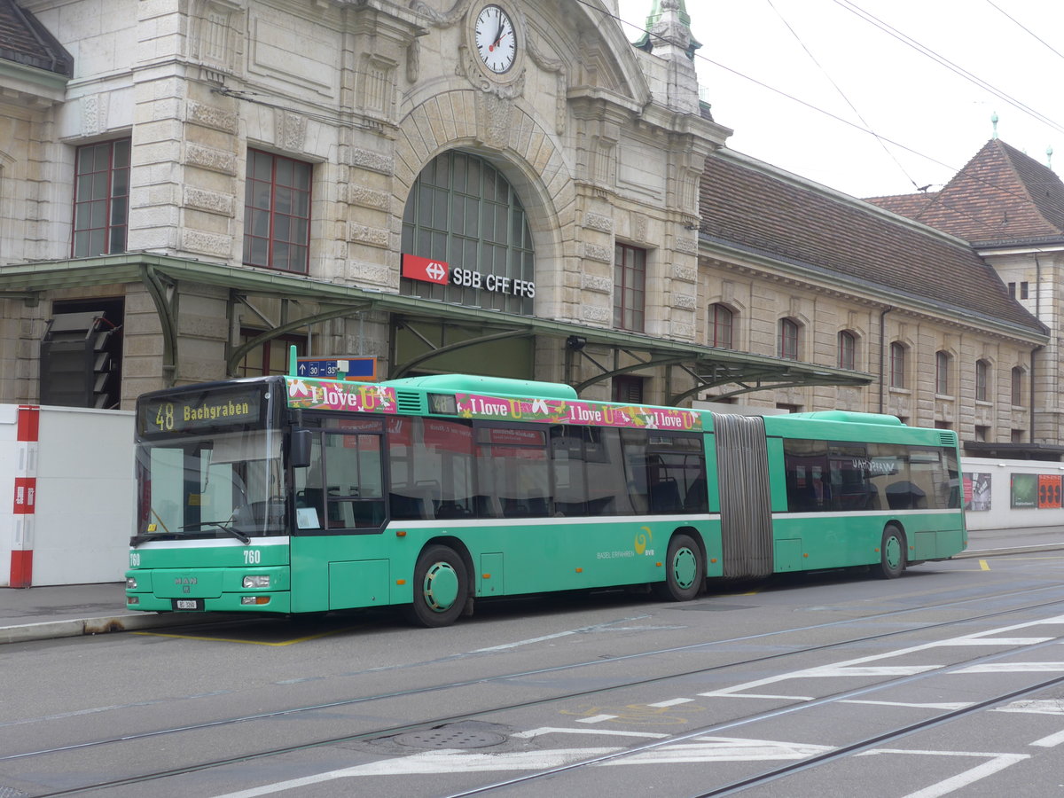 (201'500) - BVB Basel - Nr. 760/BS 3260 - MAN am 11. Februar 2019 beim Bahnhof Basel