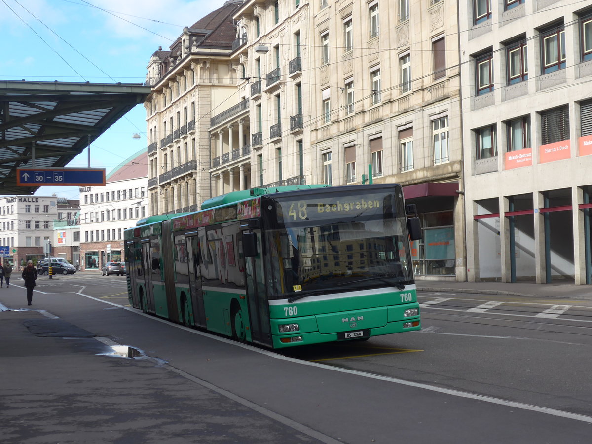 (201'503) - BVB Basel - Nr. 760/BS 3260 - MAN am 11. Februar 2019 beim Bahnhof Basel