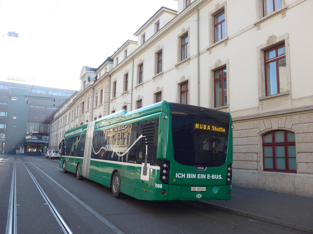 (201'577) - BVB Basel - Nr. 7100/BS 99'100 - VDL am 16. Februar 2019 beim Bahnhof Basel