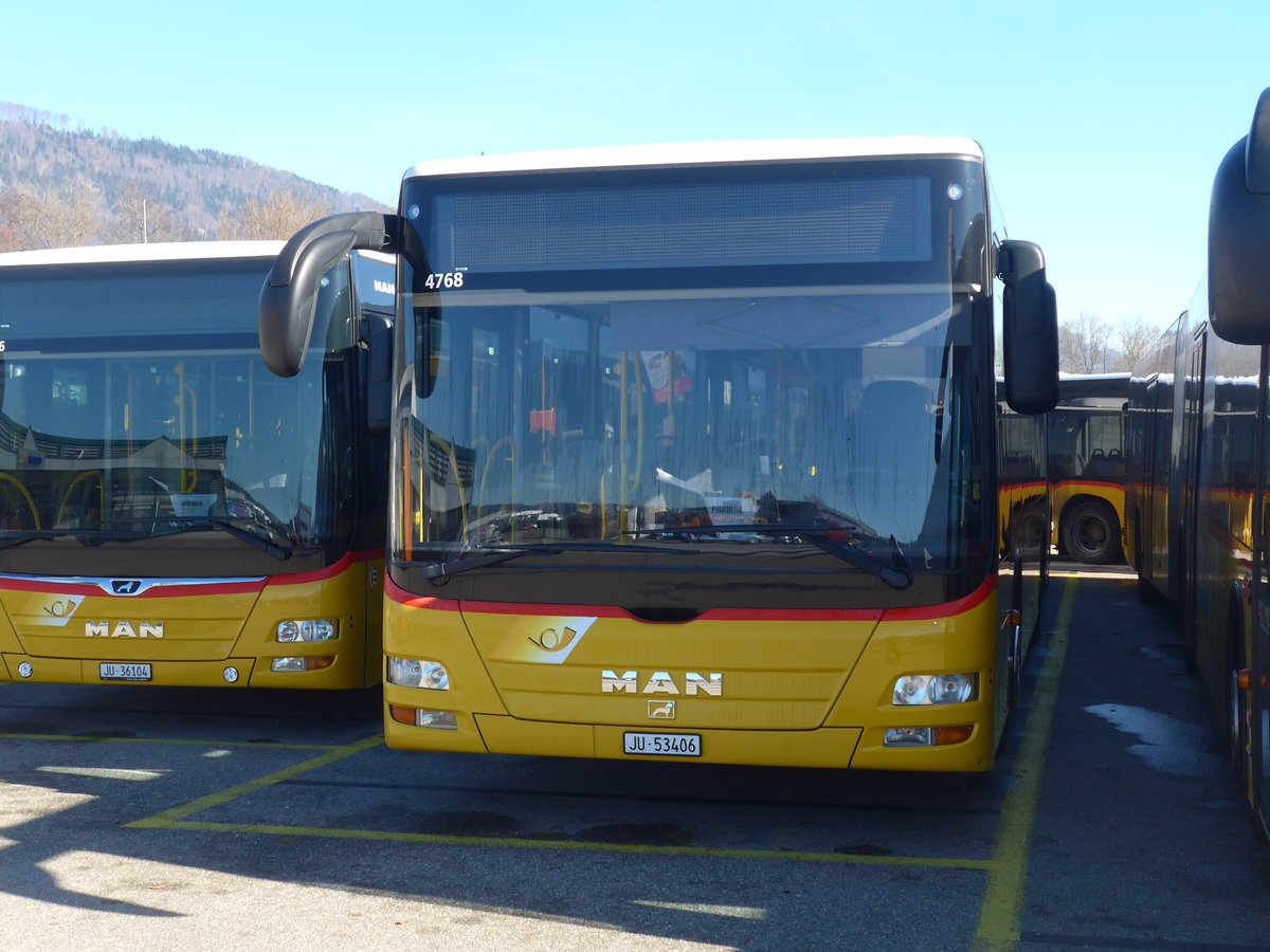 (201'586) - CarPostal Ouest - JU 53'406 - MAN (ex Nr. 36) am 16. Februar 2019 in Develier, Parkplatz