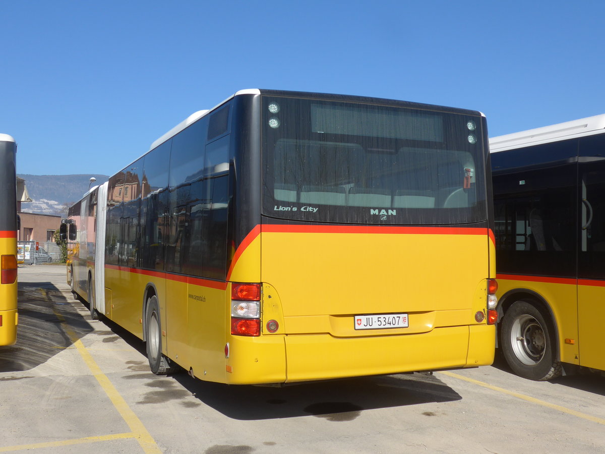 (201'621) - CarPostal Ouest - JU 53'407 - (ex Nr. 37) am 16. Februar 2019 in Yverdon, Garage