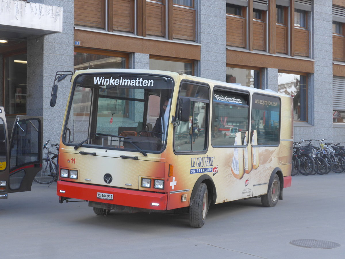 (201'881) - OBZ Zermatt - Nr. 11/VS 164'911 - Vetter am 3. Mrz 2019 beim Bahnhof Zermatt