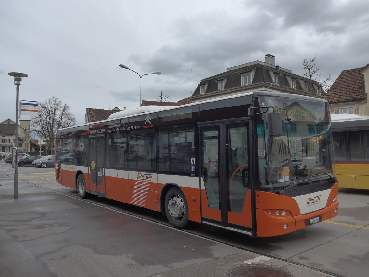 (201'983) - AOT Amriswil - Nr. 6/TG 62'894 - Neoplan am 4. Mrz 2019 beim Bahnhof Amriswil