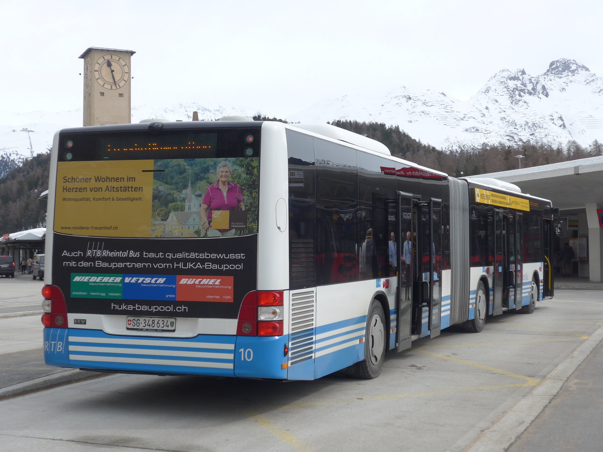 (202'056) - RTB Altsttten - Nr. 10/SG 348'634 - MAN am 10. Mrz 2019 beim Bahnhof St. Moritz