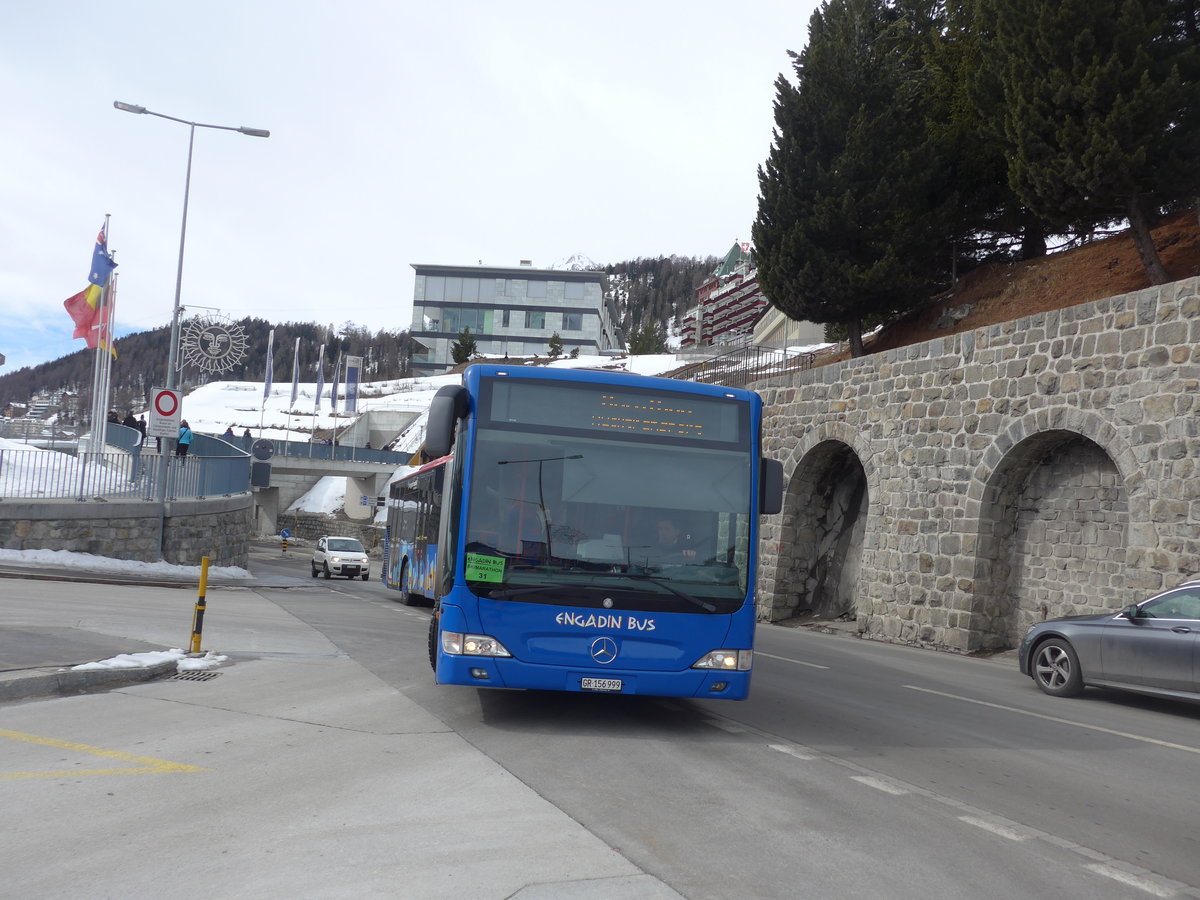 (202'057) - SBC Chur - Nr. 99/GR 156'999 - Mercedes am 10. Mrz 2019 beim Bahnhof St. Moritz