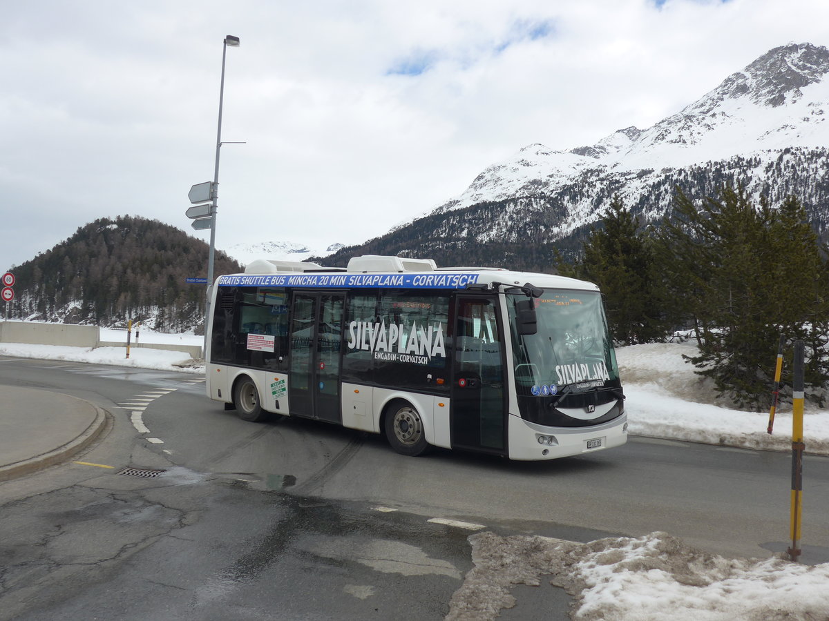 (202'087) - Corvatsch Power, Silvaplana - GR 111'165 - SOR (ex VBZ Zrich Nr. 192) am 10. Mrz 2019 in Silvaplana, Kreisel Mitte