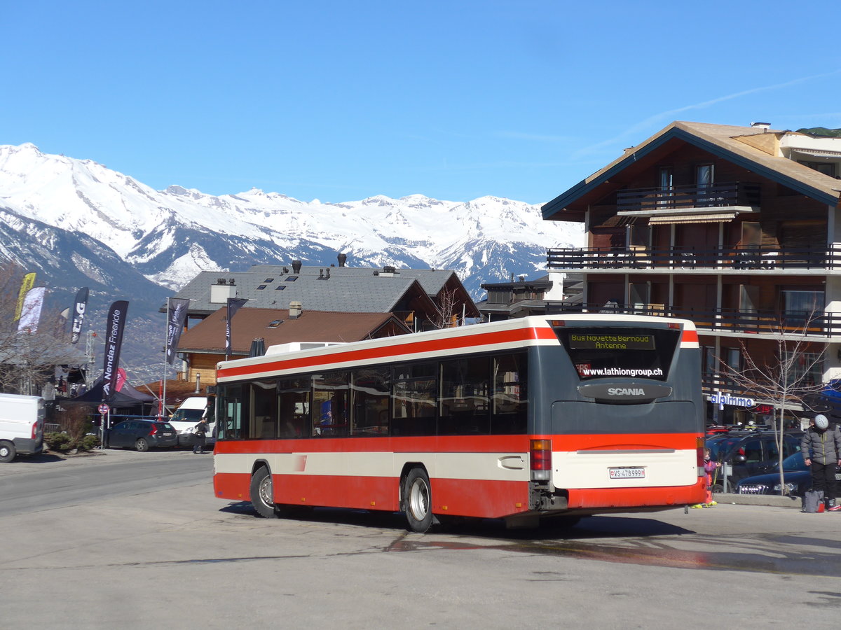 (202'421) - Lathion, Sion - Nr. 26/VS 478'999 - Scania/Hess (ex AAGS Schwyz Nr. 12) am 16. Mrz 2019 in Haute-Nendaz, Tlcabine