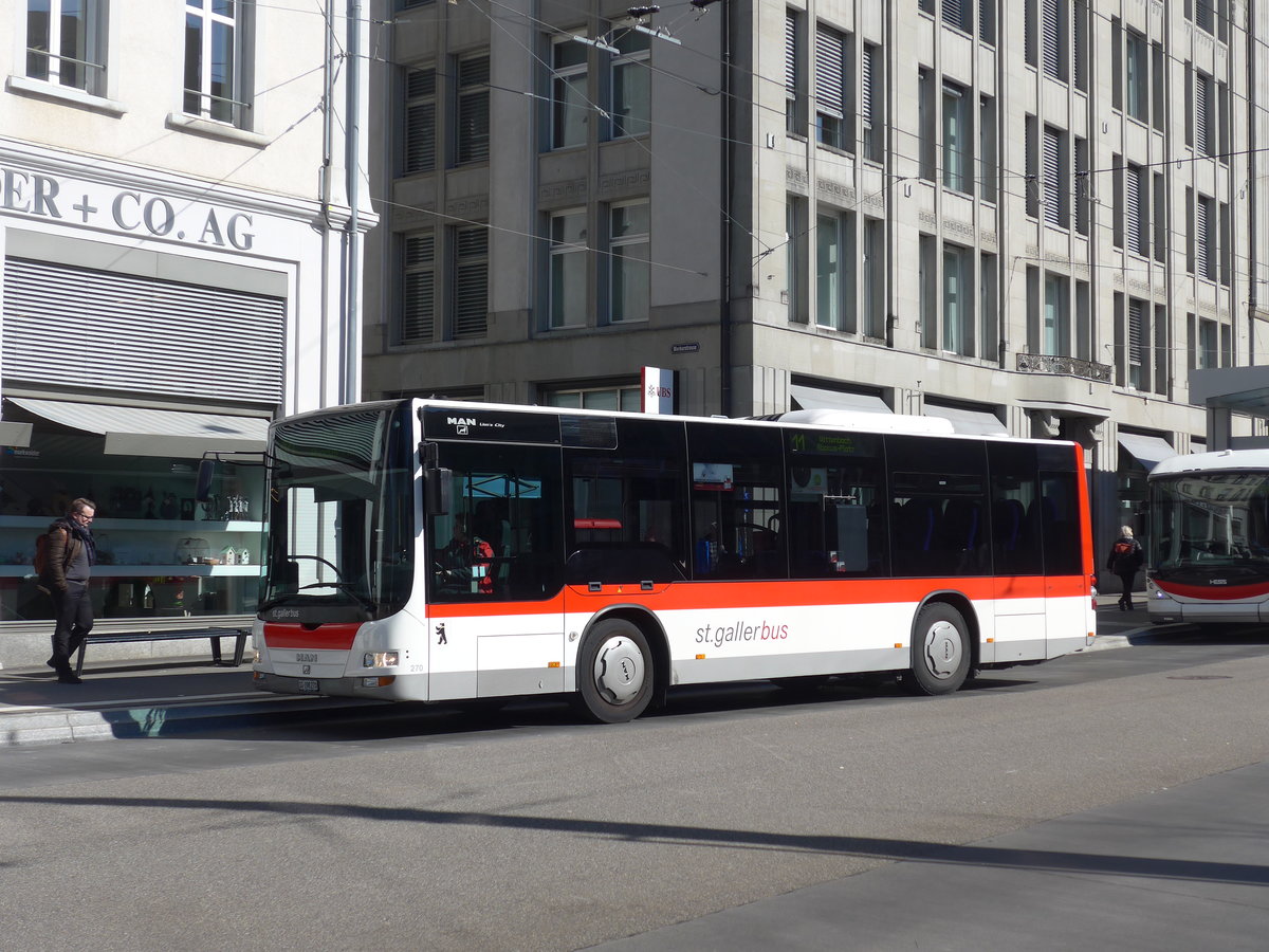 (202'740) - St. Gallerbus, St. Gallen - Nr. 270/SG 198'270 - MAN/Gppel am 21. Mrz 2019 beim Bahnhof St. Gallen