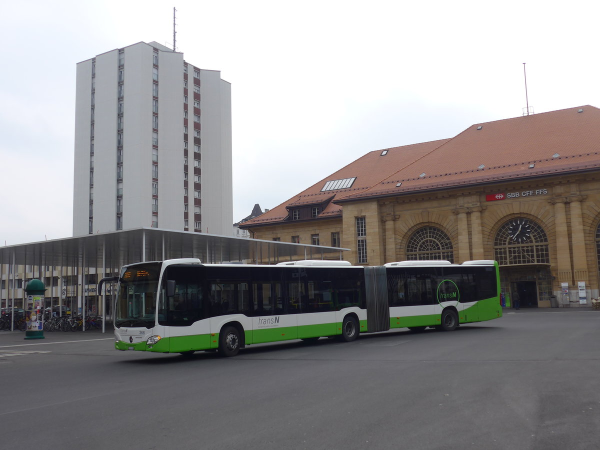 (203'589) - transN, La Chaux-de-Fonds - Nr. 366/NE 145'366 - Mercedes am 13. April 2019 beim Bahnhof La Chaux-de-Fonds