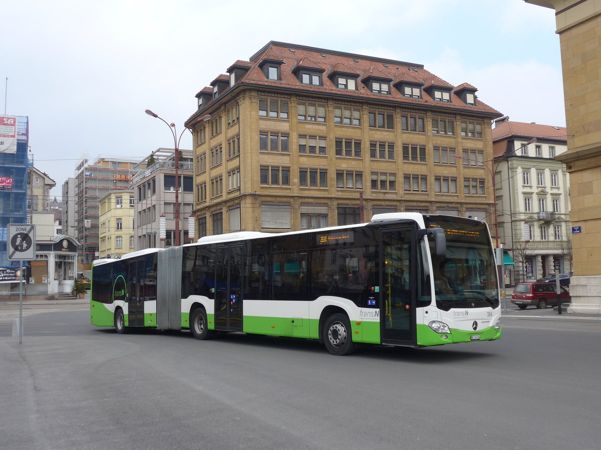 (203'608) - transN, La Chaux-de-Fonds - Nr. 384/NE 146'384 - Mercedes am 13. April 2019 beim Bahnhof La Chaux-de-Fonds