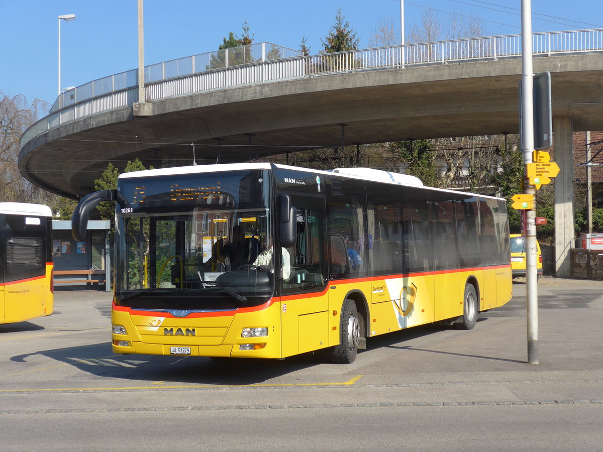 (203'780) - CarPostal Ouest - JU 51'279 - MAN (ex Nr. 13) am 15. April 2019 beim Bahnhof Porrentruy