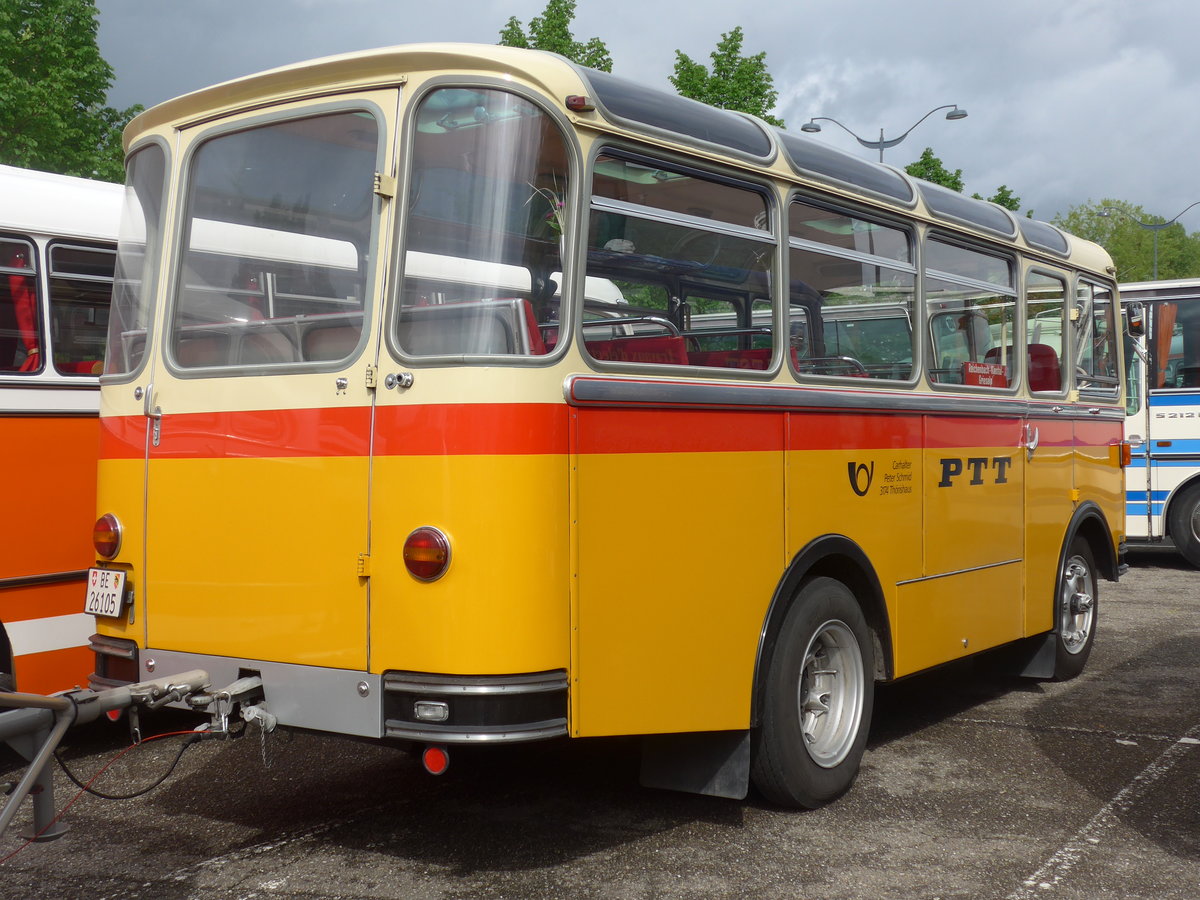 (204'038) - Aus der Schweiz: Schmid, Thrishaus - Nr. 9/BE 26'105 - Saurer/R&J (ex Geiger, Adelboden Nr. 9) am 26. April 2019 in Haguenau, Parkplatz