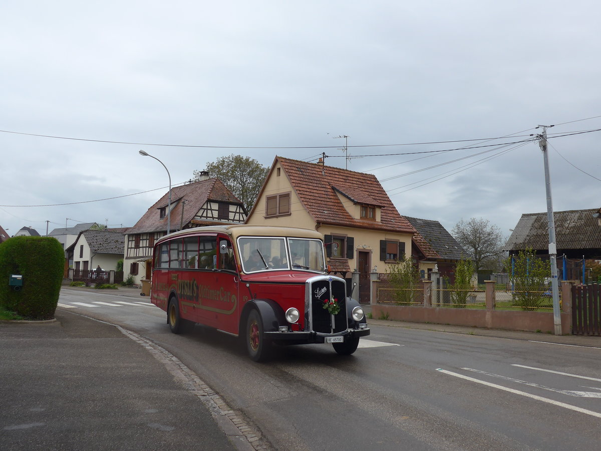 (204'183) - Aus der Schweiz: Dysli, Bern - Nr. 19/BE 65'700 - Saurer/Saurer (ex P 23'085; ex P 2137) am 27. April 2019 in Stundwiller, Rue Principale