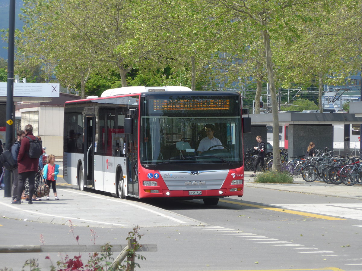 (205'434) - TRAVYS Yverdon - Nr. 114/VD 587'546 - MAN am 25. Mai 2019 beim Bahnhof Yverdon