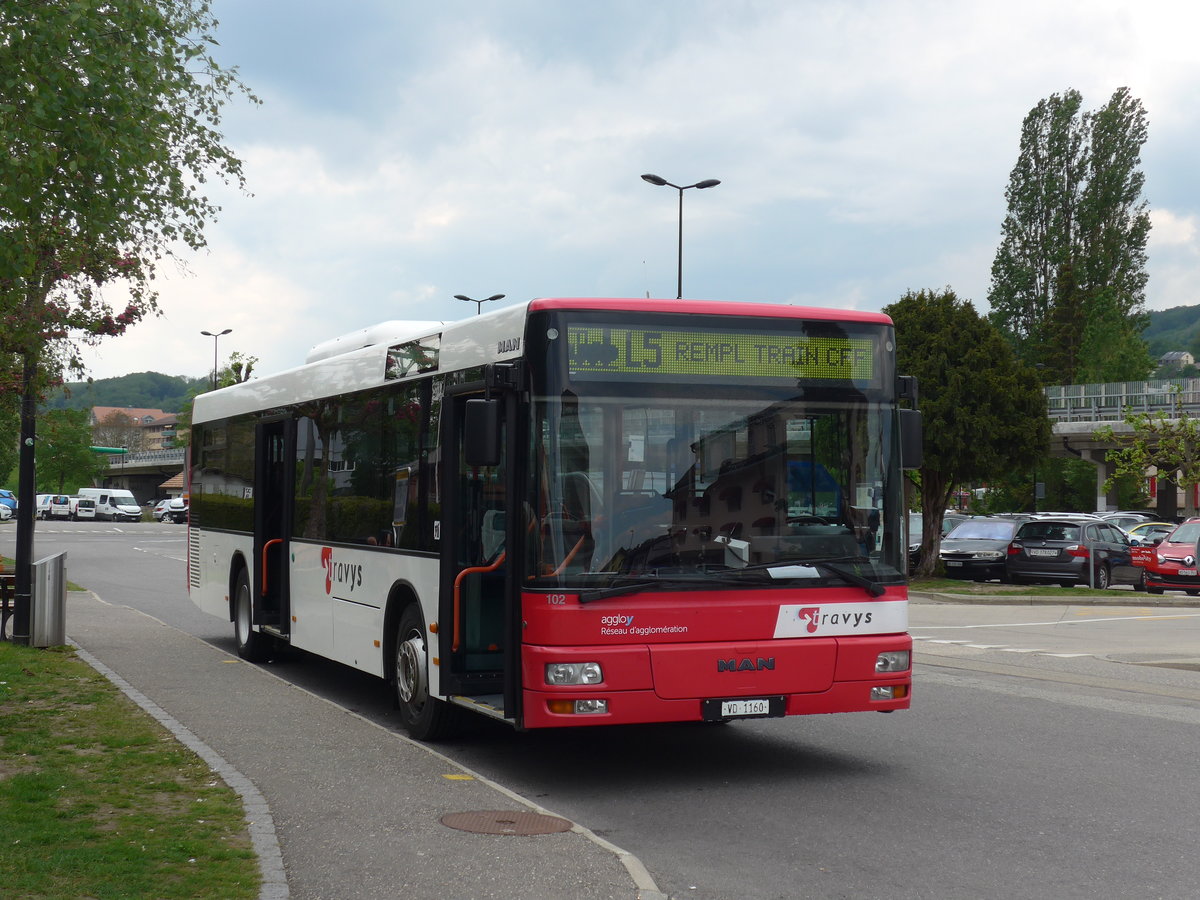 (205'451) - TRAVYS Yverdon - Nr. 102/VD 1160 - MAN am 25. Mai 2019 beim Bahnhof Moudon