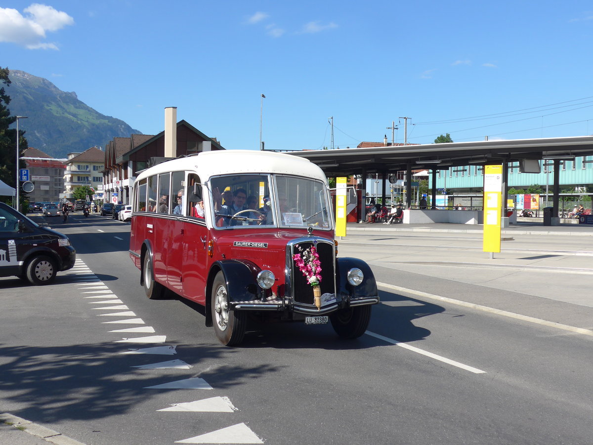 (206'168) - Bechter, Kriens - LU 82'380 - Saurer/Krapf (ex Mnch, D-Marienberg; ex Spirig, Widnau; ex RhV Altsttten Nr. 33; ex Thr, Eichberg) am 8. Juni 2019 in Sarnen, OiO