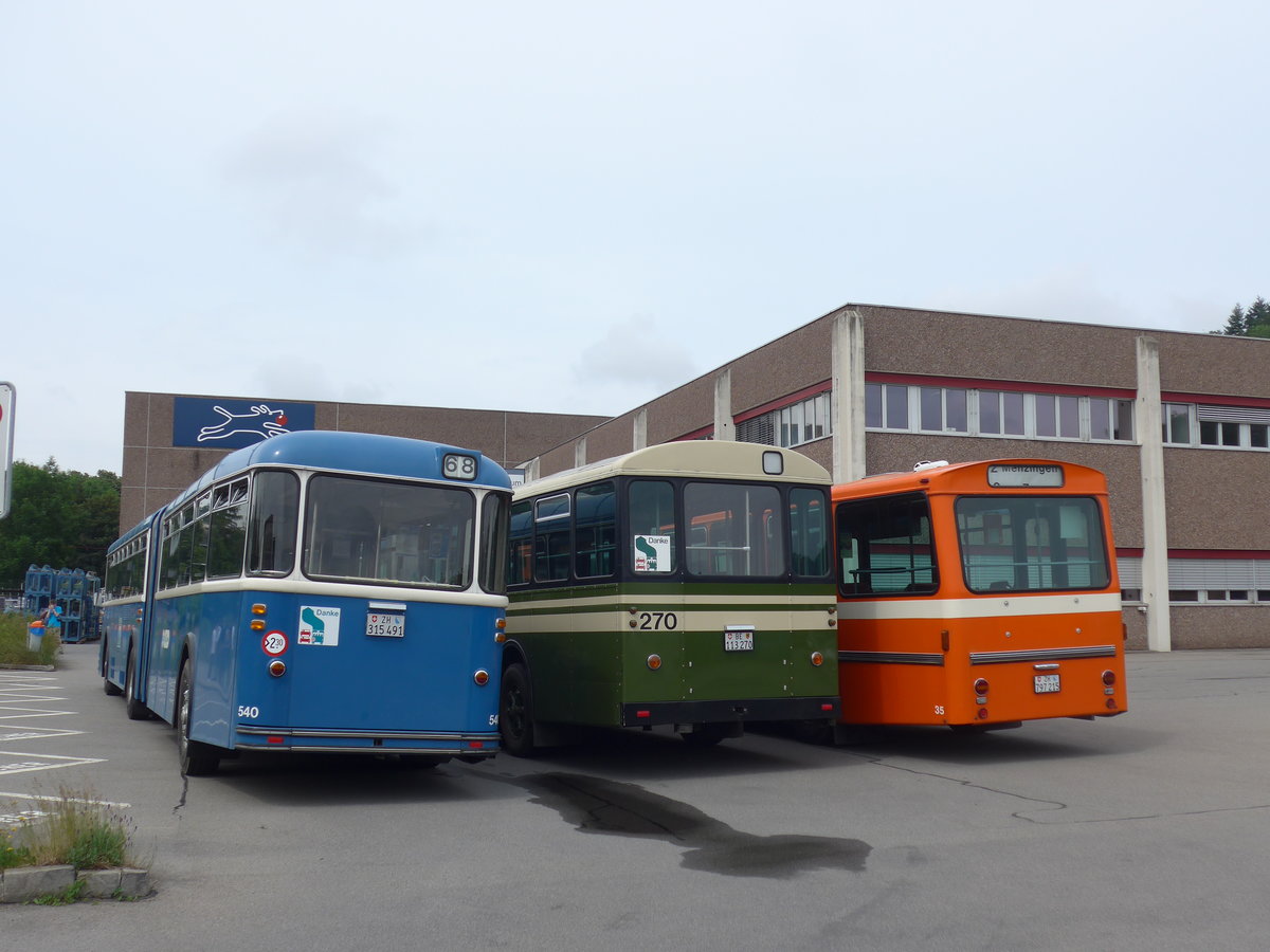 (206'579) - VBZ Zrich (TMZ) - Nr. 540/ZH 315'491 - Saurer/Saurer (ex Nr. 7540; ex Nr. 540) + SVB Bern (Bernmobil historique) - Nr. 270/BE 113'270 - FBW/SWS-Gangloff + ZVB Zug (RWB) - Nr. 35/ZH 797'215 - FBW/Hess am 22. Juni 2019 in Emmenbrcke, Debrunner Acifer