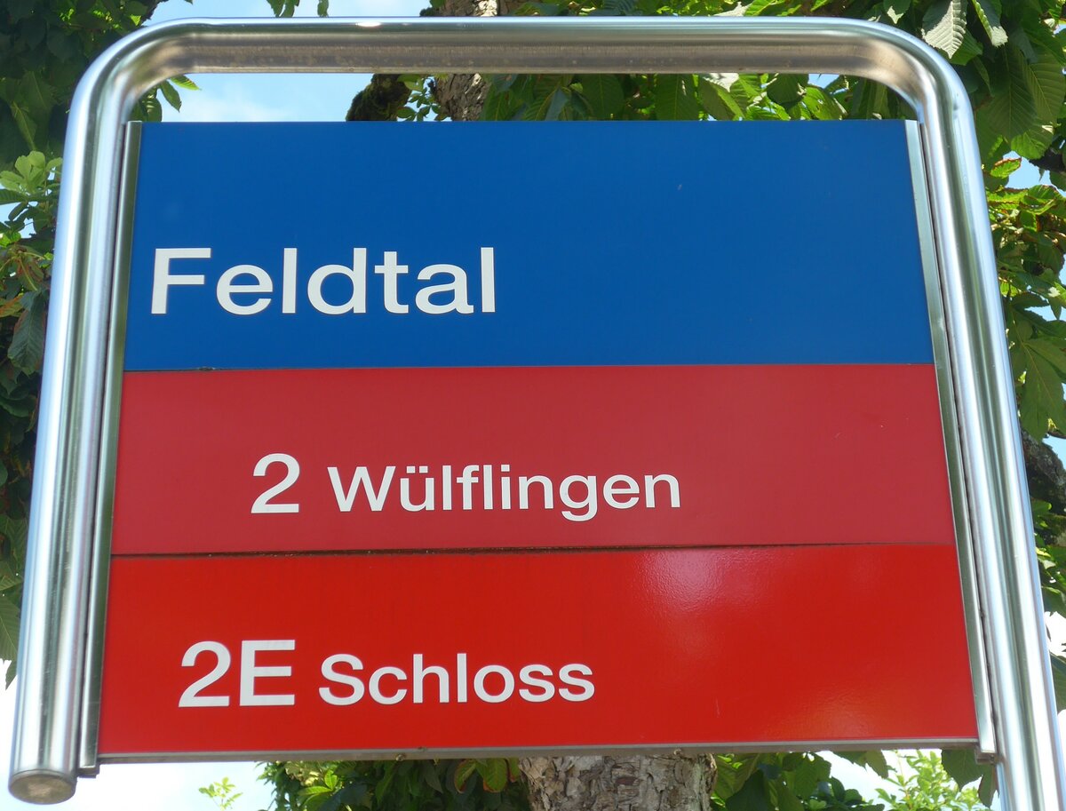 (206'663) - SBW-Haltestellenschild - Winterthur, Feldtal - am 23. Juni 2019