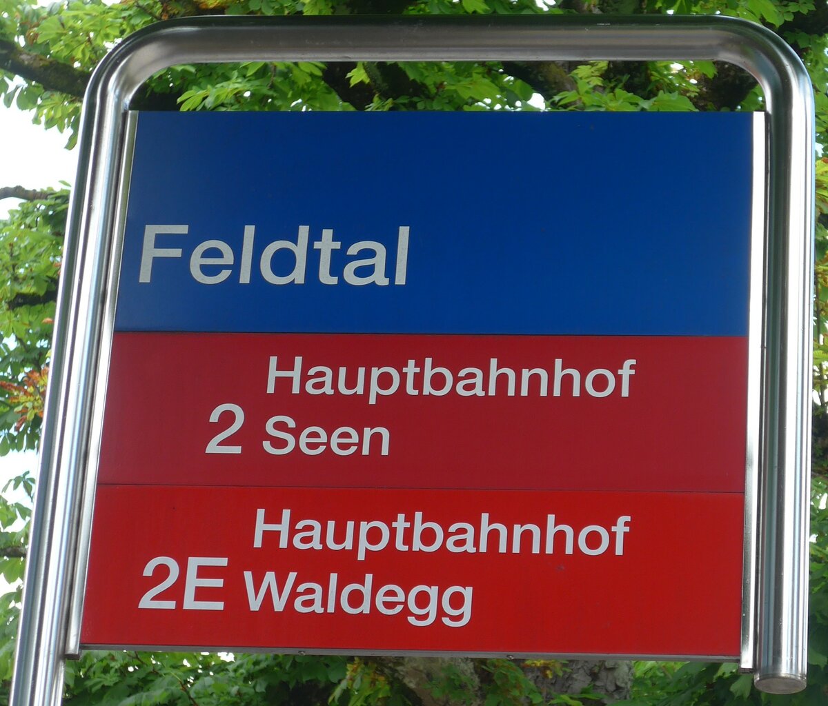 (206'684) - SBW-Haltestellenschild - Winterthur, Feldtal - am 23. Juni 2019