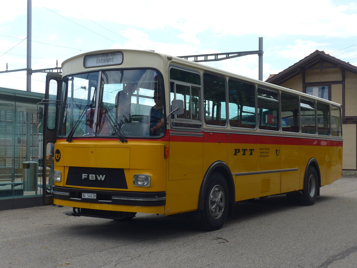 (207'472) - Birchler, Remetschwil - AG 54'039 - FBW/Tscher (ex Gerber, Winkel; ex Eggenberger, Mriken; ex Tanner, Bubendorf; ex P 24'803) am 7. Juli 2019 beim Bahnhof Emmenmatt