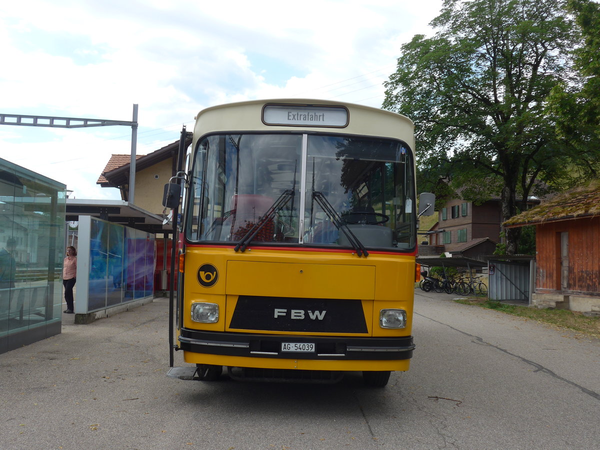 (207'478) - Birchler, Remetschwil - AG 54'039 - FBW/Tscher (ex Gerber, Winkel; ex Eggenberger, Mriken; ex Tanner, Bubendorf; ex P 24'803) am 7. Juli 2019 beim Bahnhof Emmenmatt