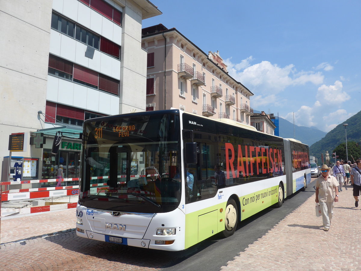 (208'037) - FART Locarno - Nr. 3/TI 323'803 - MAN am 21. Juli 2019 beim Bahnhof Bellinzona