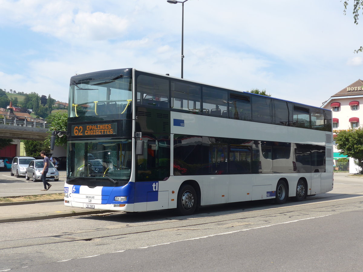 (208'125) - TL Lausanne - Nr. 512/VD 1585 - MAN am 22. Juli 2019 beim Bahnhof Moudon