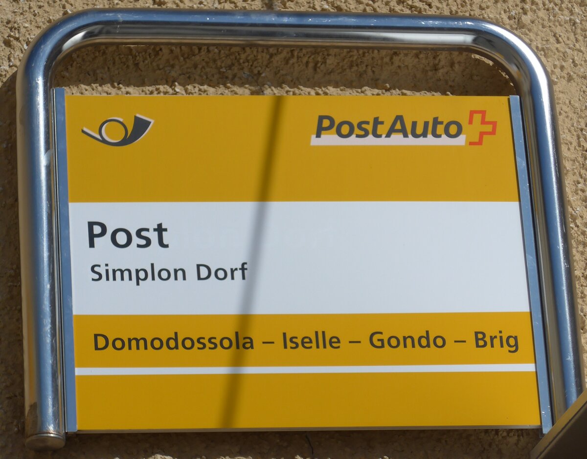 (208'301) - PostAuto-Haltestellenschild - Somplon Dorf, Post - am 3. August 2019